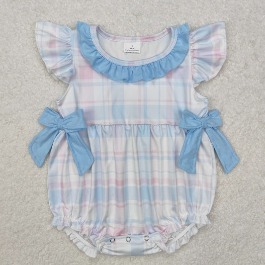 RTS NO MOQ ETA 5/7days arrived SR2139 Powder blue plaid blue lace bow vest jumpsuit
