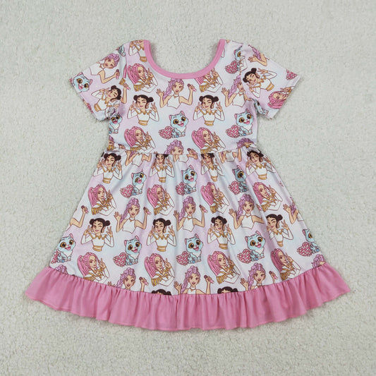 12/18m-14/16t RTS NO MOQ（In Stock) GSD3394 Kpop Heart-Shaped Disco Pink Lace Short-Sleeve Dress