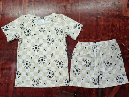 Custom moq 3 eta 6-7weeks baby boy clothes smiley short Sleeve shorts sets-25.5.8