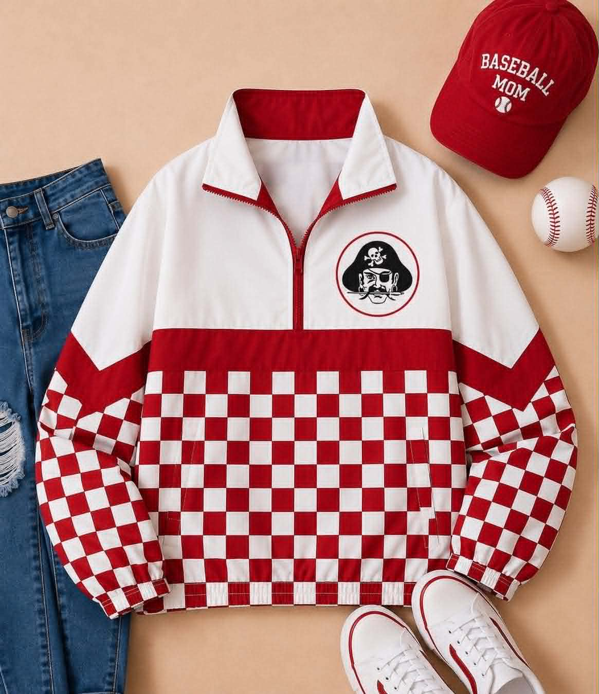 Custom moq 5 mix size Red and white plaid coat