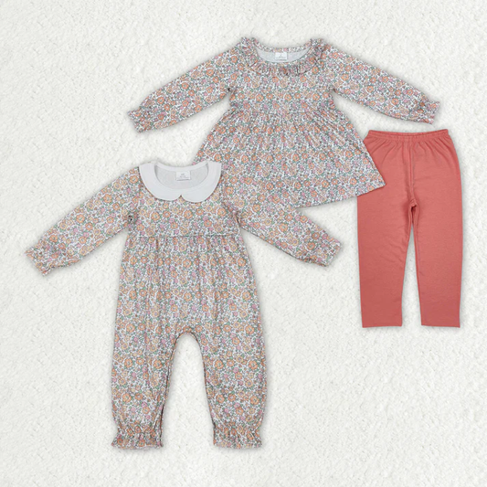 RTS NO MOQ Orange pink small floral baby collar romper & long-sleeved suit