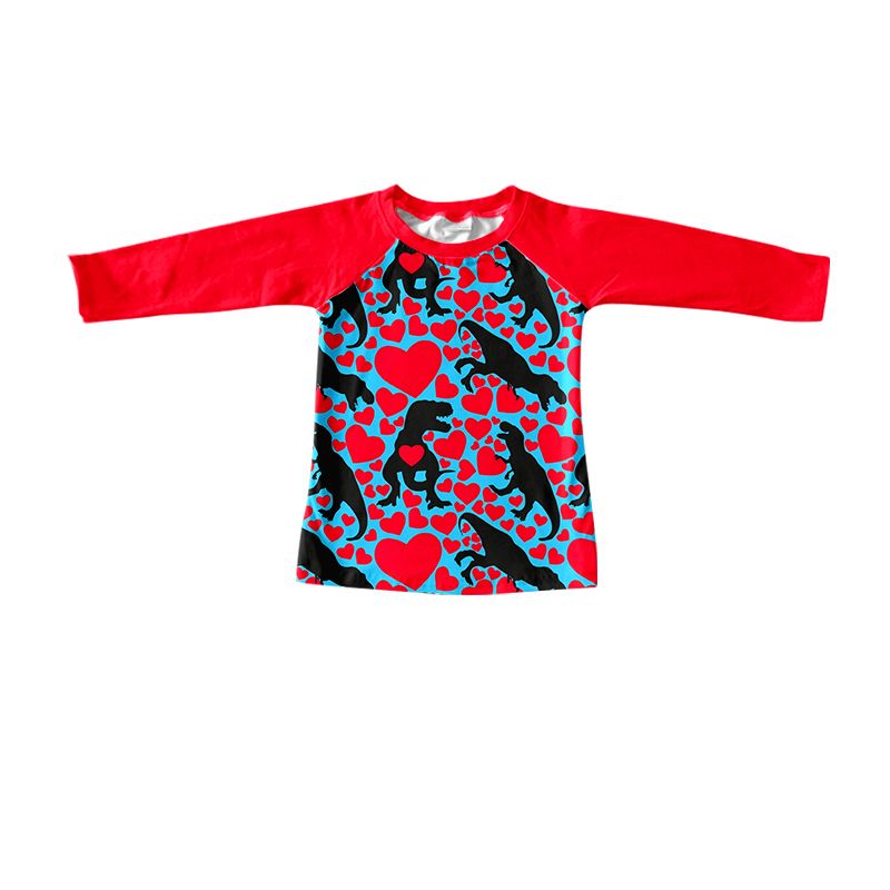 BT0549 Love Dinosaur Blue and Red Raglan Long Sleeve Top