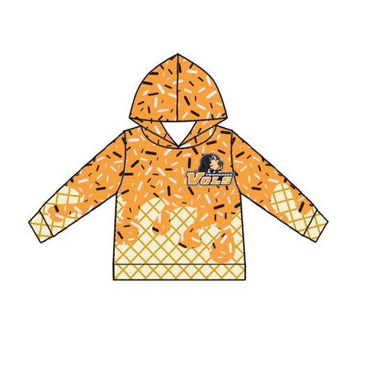 Custom moq 5 mix size milk silk summer teams baby boy clothes orange hooded long sleeve top-25.9.4
