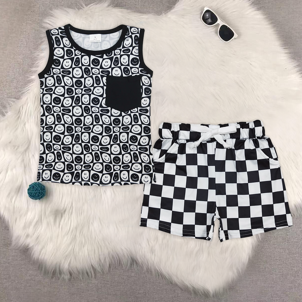 rts no moq BT1192+SS0273 plaid short-sleeved top shorts sets