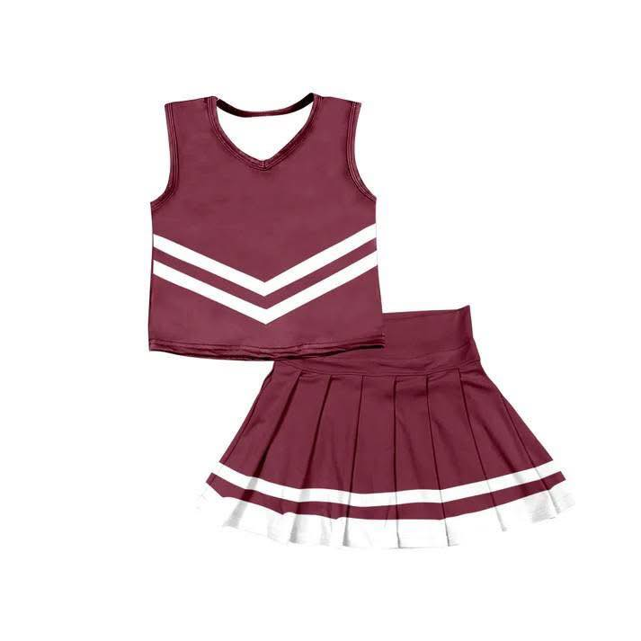 Custom moq 5 each style eta 6-7weeks baby girl clothes team brick red short sleeve skirt sets-25.8.11