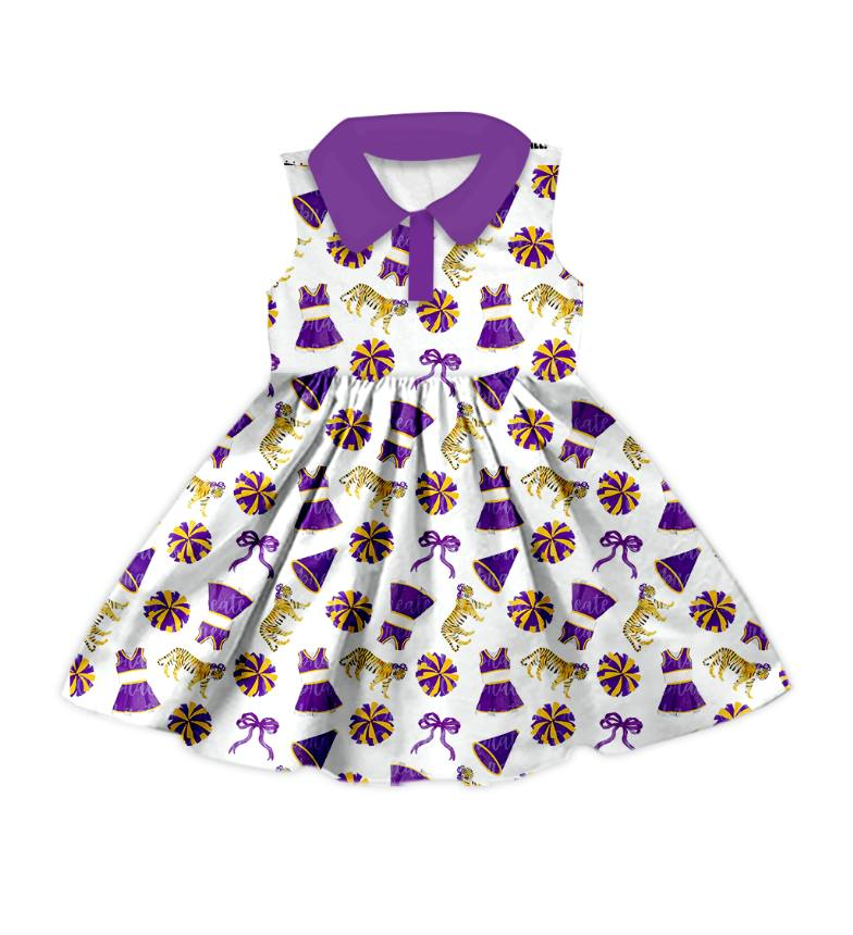 Custom moq 5 mix size milk silk summer teams baby girls clothes team purple sleeveless dress and top-25.7.12