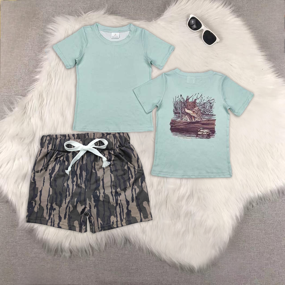 BT1081+SS0201-RTS NO MOQ HOT SELL baby boys clothes short sleeve Camouflage shorts set