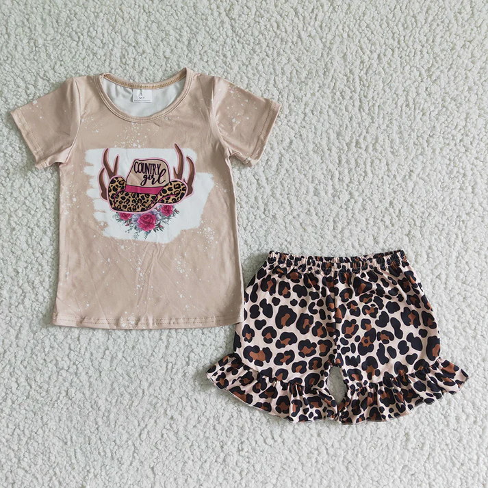 RTS NO MOQ baby Girls Clothes floral short sleeve shorts Sets dress