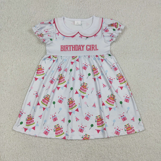 12/18m-14/16t RTS NO MOQ（In Stock ) GSD2854 Embroidered Birthday Girl Short-Sleeve Dress with Balloon Collar