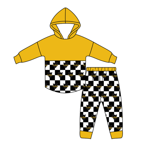 Custom moq 5 mix size eta 6-8weeks milk silk summer teams baby boy clothes yellow hooded long sleeve pants sets-25.10.25