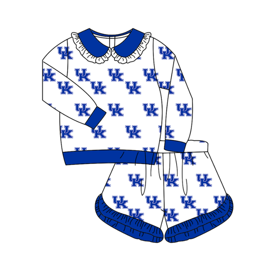 Custom moq 5 each style eta 6-8weeks baby girl clothes team blue long sleeve shorts sets-25.10.15