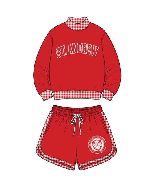 custom moq 5 mix size AITOLY0101 Baby Kids Plaid Print Long Sleeve Crew Neck Top Elastic Waist Casual Shorts Set