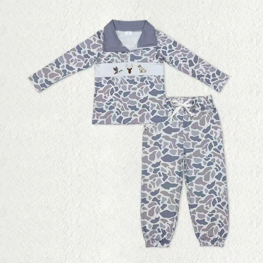 RTS NO MOQ（In Stock) baby boys clothes camouflage long Sleeve pants sets
