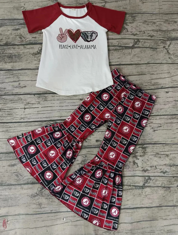 Deadline September 27 custom no moq eta 6-8weeks Red rabbit, heart and elephant pattern short-sleeved flared pants suit