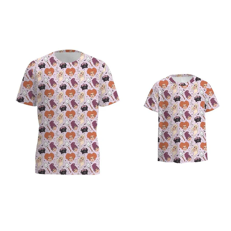 Custom moq 5 each style eta 6-7weeks halloween baby girl short sleeve top and adult top