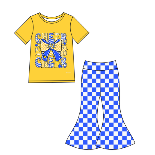 Custom moq 5 mix size eta 6-8weeks milk silk summer teams bow yellow blue baby girl clothes short sleeve pants sets-25.10.24