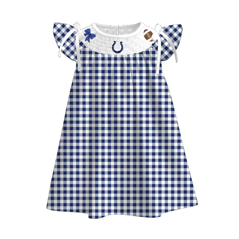 Custom summer teams baby girls clothes team blue short sleeve shorts sets dress romper-25.7.19