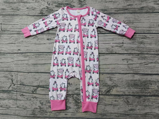 Custom moq 3 eta 6-7weeks Pink Christmas Tree-Luggage Pattern Long Zip-Up Romper