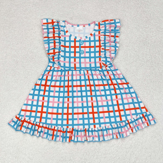 RTS no moq GSD1331 Colorful plaid lace button sleeveless dress
