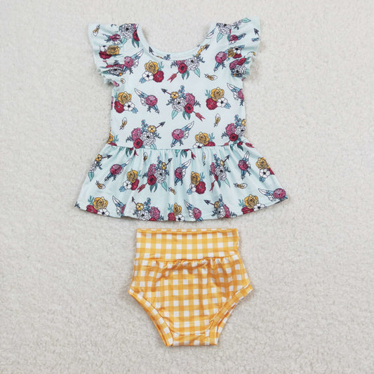 GBO0281 Flower arrow lace flying sleeves orange plaid briefs suit