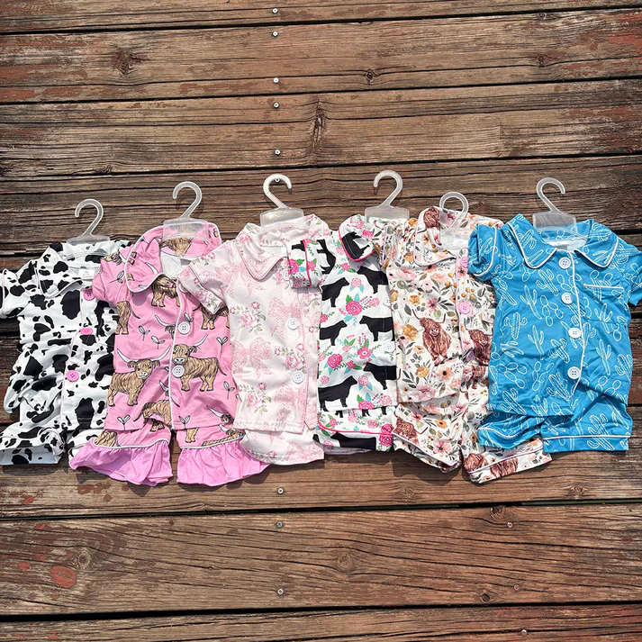 RTS NO MOQ Girls Boys shorts sleeve Clothes pajamas Sets