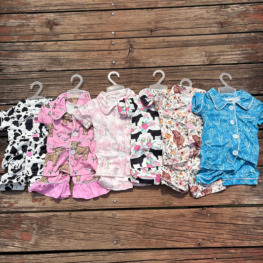 RTS NO MOQ Girls Boys shorts sleeve Clothes pajamas Sets