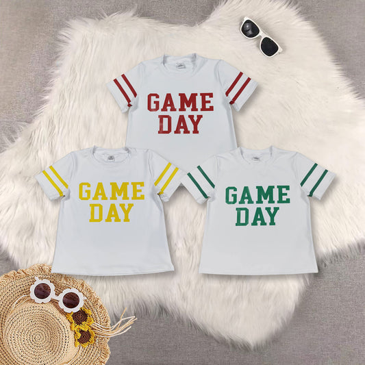RTS NO MOQ Sibling baby girl clothes GAME team yoga short sleeve tops
