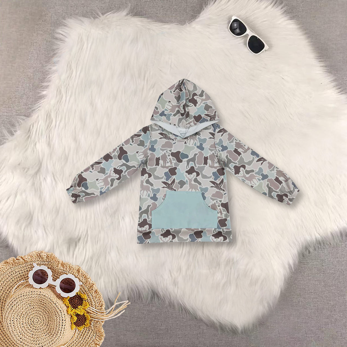 RTS NO MOQ Sibling baby girl clothes camouflage hooded long sleeved tops