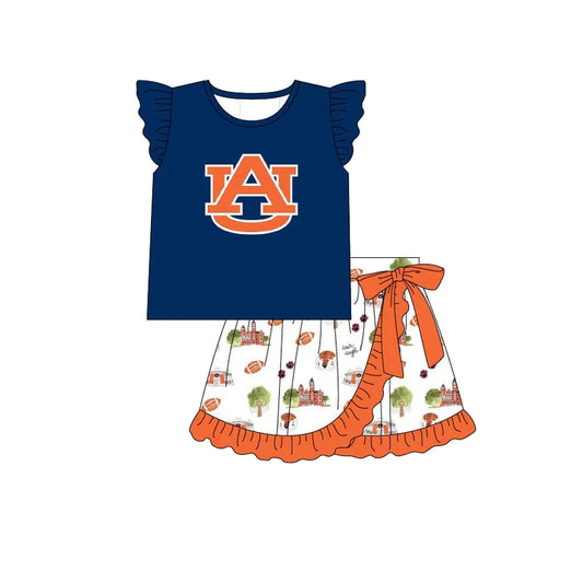 custom moq 3 eta 6-7weeks Girls' short-sleeved shorts navy blue suit