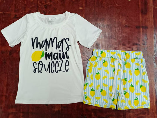 Custom moq 3 eta 6-7weeks baby boys clothesb lemon Short Sleeve shorts sets
