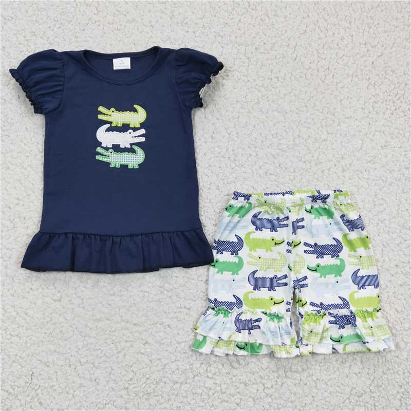 RTS NO MOQ Embroidery short-sleeved shorts suit & short-sleeved sets