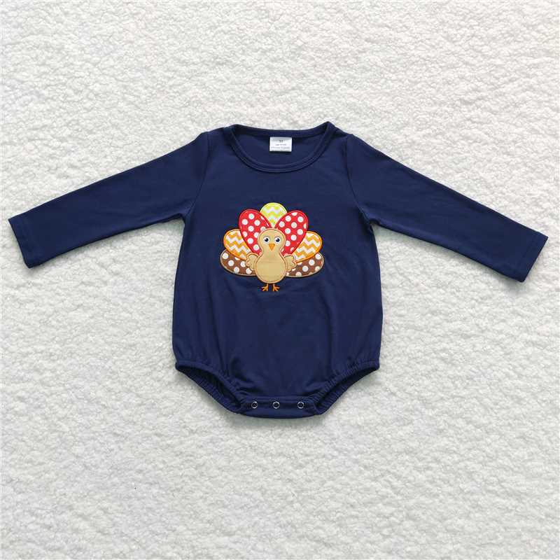 RTS NO MOQ（In Stock ) LR0606 Embroidered turkey navy blue long-sleeved jumpsuit