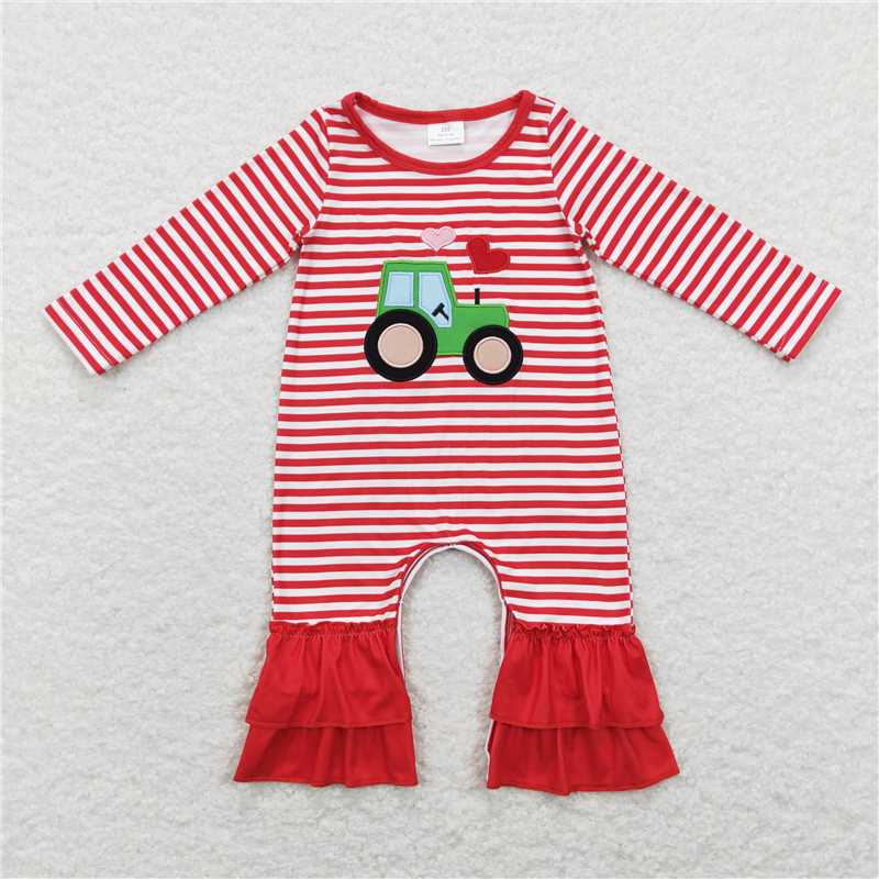 RTS NO MOQ（In Stock) Baby Girl clothes Valentine long sleeve bodysuit with embroidered love