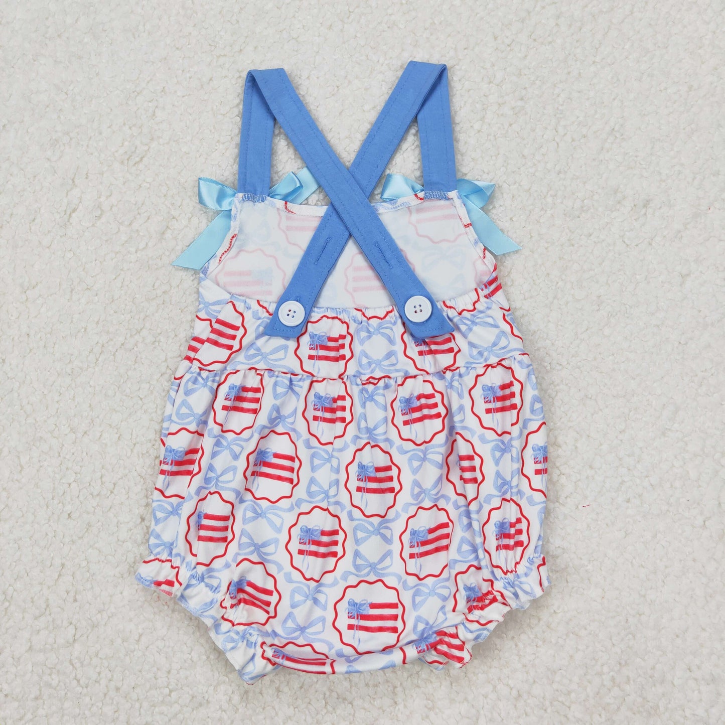 RTS NO MOQ Girls clothes 4th of july bow short sleeve Clothes Sets romper