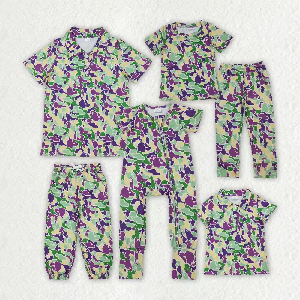 RTS NO MOQ Sibling baby boy clothes and Adult clothes mardi gras short sleeve pants set and rompers and pants and kids tops and adult top