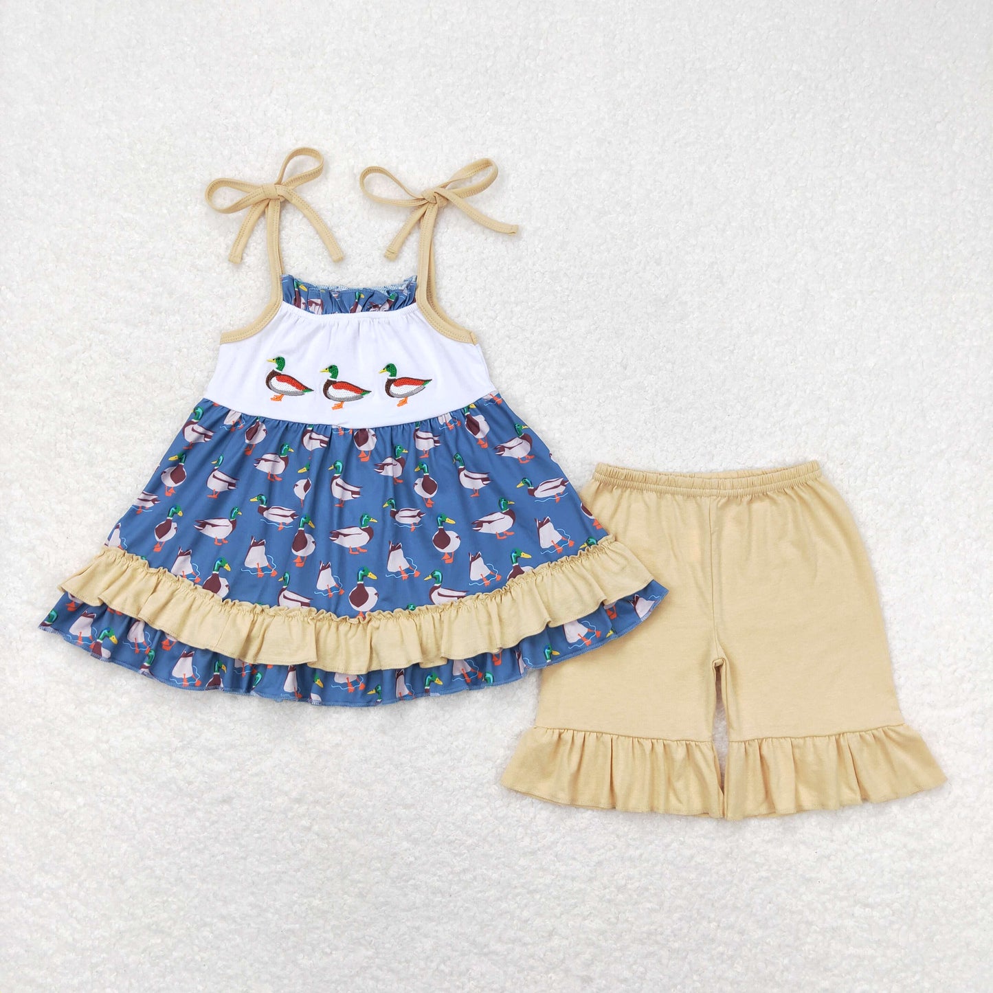 RTS NO MOQ Embroidery Duck Light brown Dresses Rompers Clothes Sets