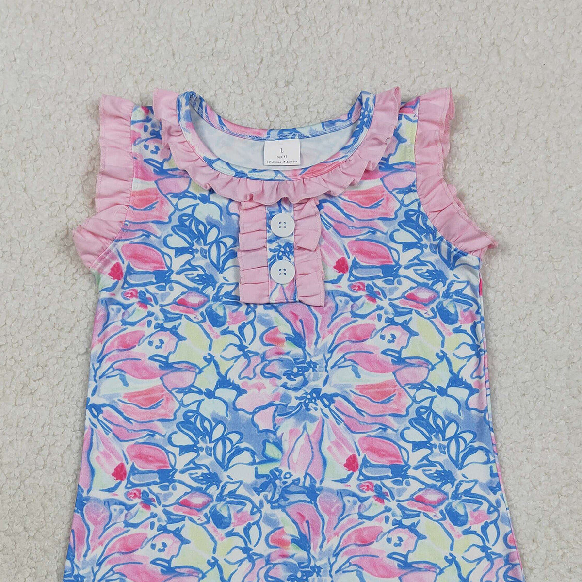RTS NO MOQ GSD3627 Baby Girls  Sleeveless Ruffle Knee-Length Dress with Button Floral Print Children's Clothing