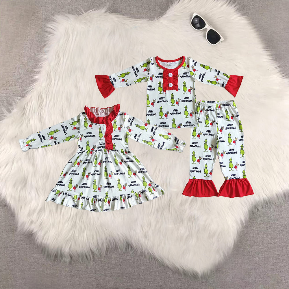 RTS NO MOQ Sibling Baby girl clothes Christmas long-sleeved trousers suit and dress