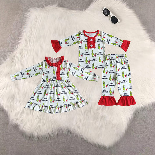 RTS NO MOQ Sibling Baby girl clothes Christmas long-sleeved trousers suit and dress