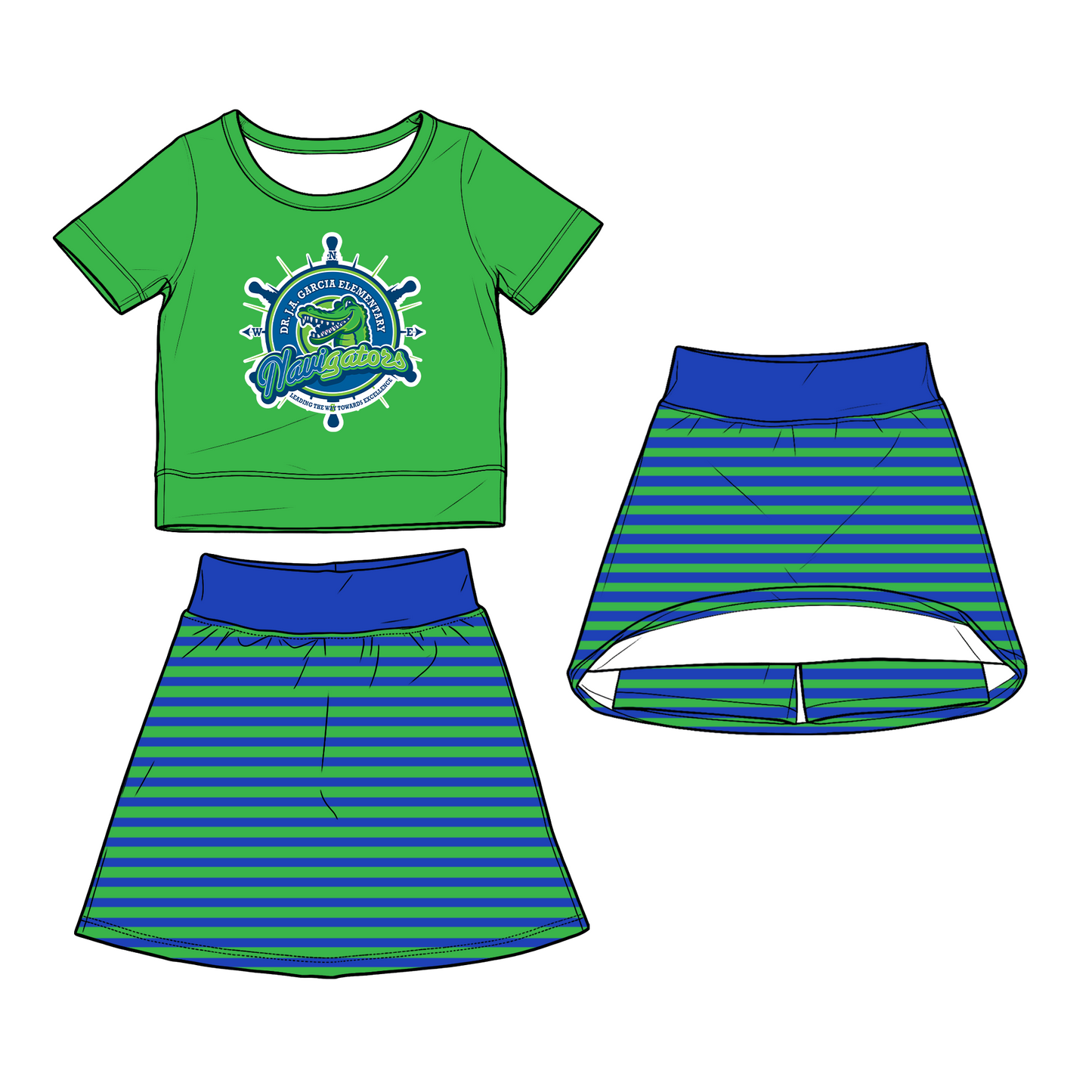 custom moq 5 mix size XY070208 Baby Girls Summer Short Sleeve Top Striped Skirt Clothes Set