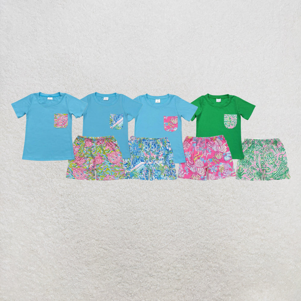 RTS NO MOQ Sibling Baby Boys Blue Short Sleeve Tee Shirts Tops Turtle Shorts Clothes Sets