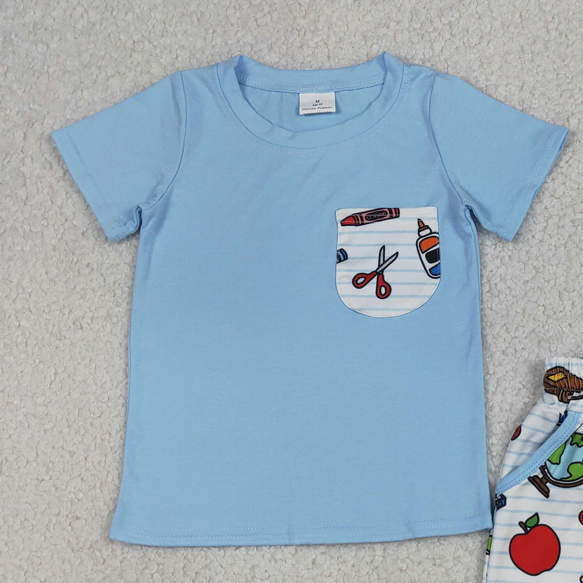 RTS NO MOQ BSSO1921 Baby Boys Back to School Clothes Set with Apples Pencils Top And Shorts