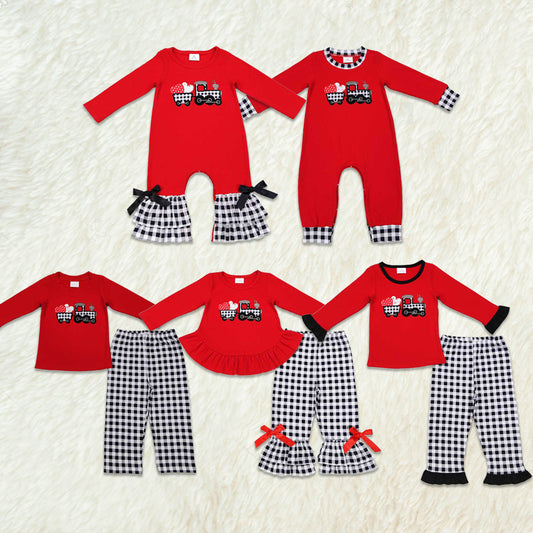 RTS Boys and girls valentine embroidery Short Sleeve Shorts sets romper