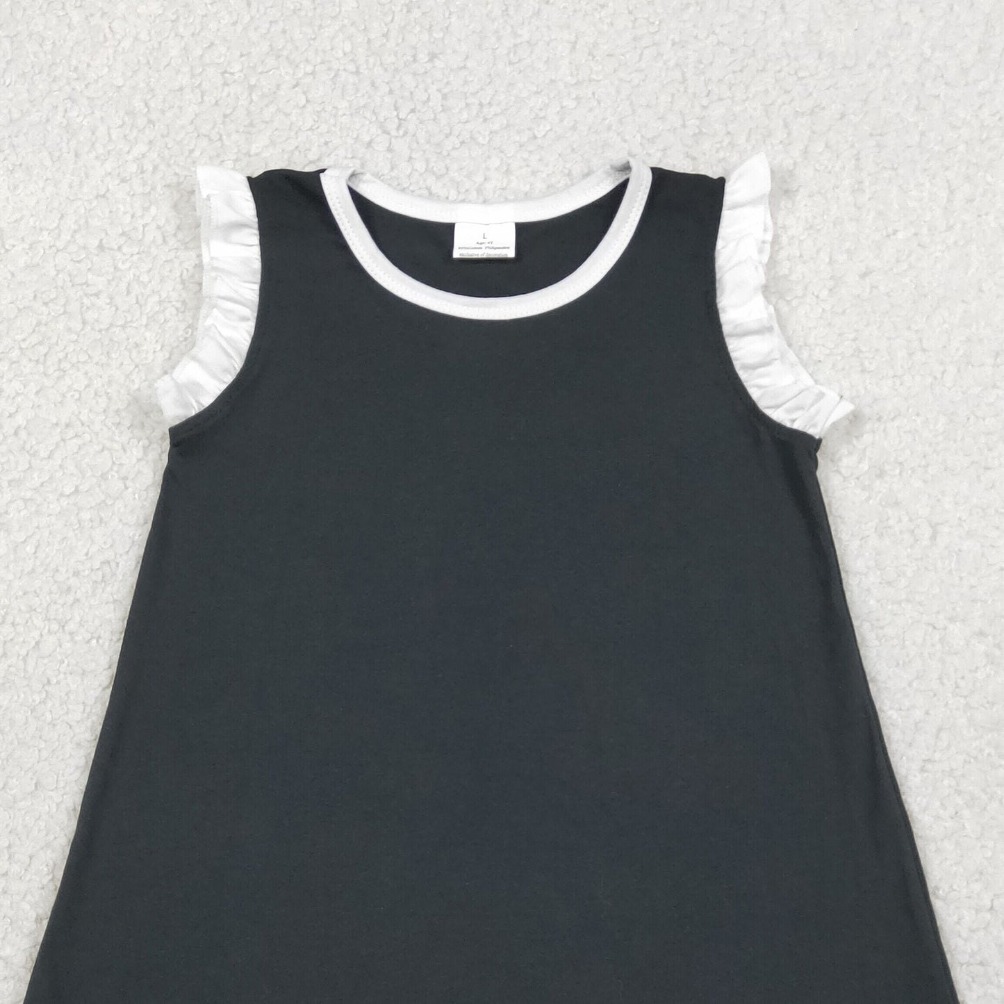 RTS NO MOQ cotton GSD4059 Baby Girls Black White Sleeveless Scallop Knee Length Dress