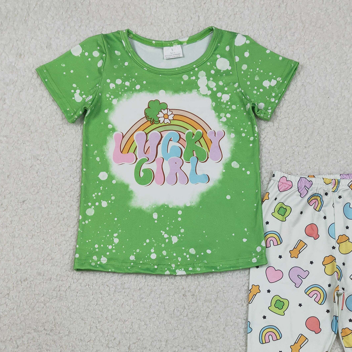 RTS NO MOQ GSPO2101  Baby Girl's St. Patrick's Day Outfit Set Lucky Clover Top with Bell Bottom Pants