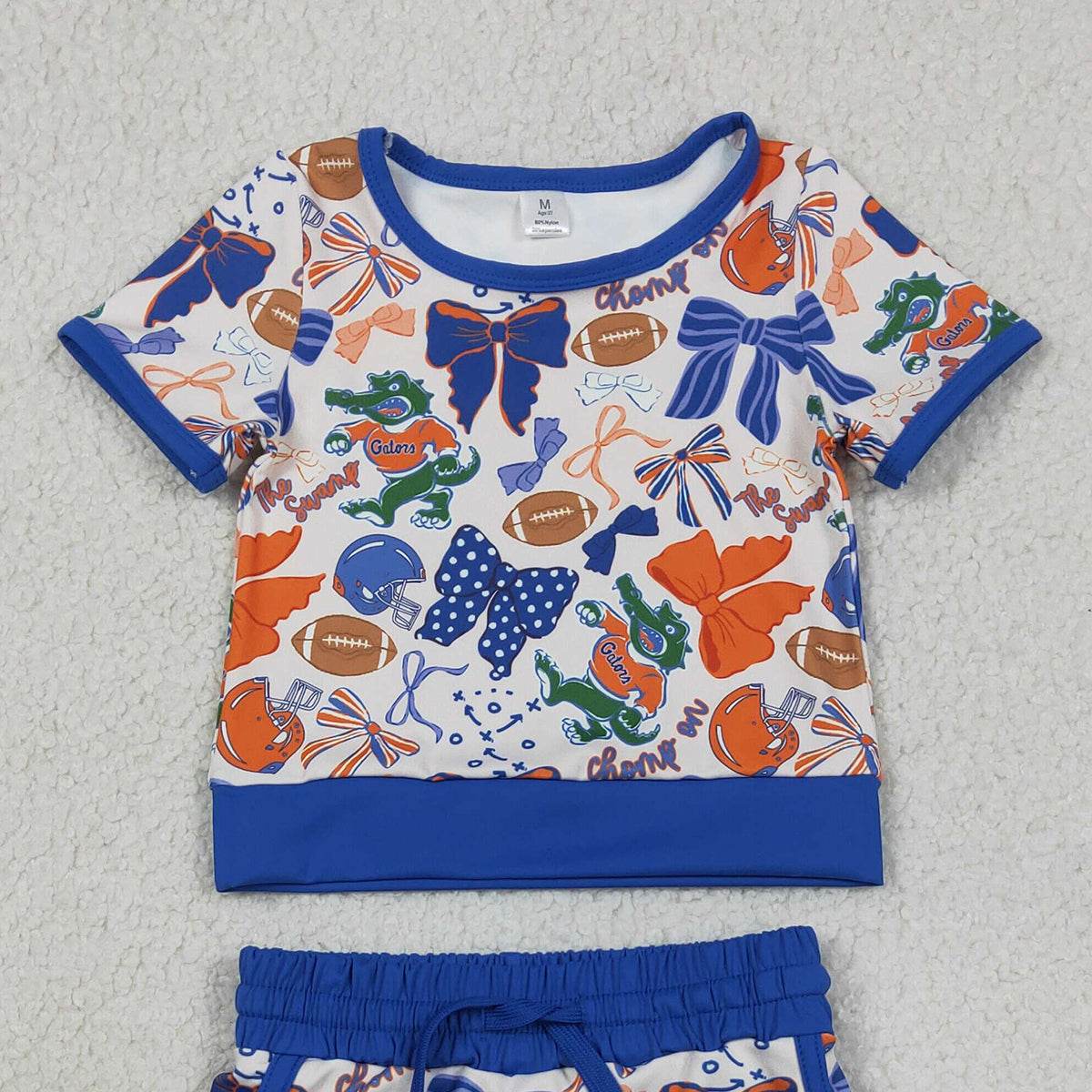 RTS NO MOQ GSD3698 Baby Girls Bow Football Crocodile Print Top And Skirt Short Set Yoga Active Outfit Team Colors Clothing Set for Kids