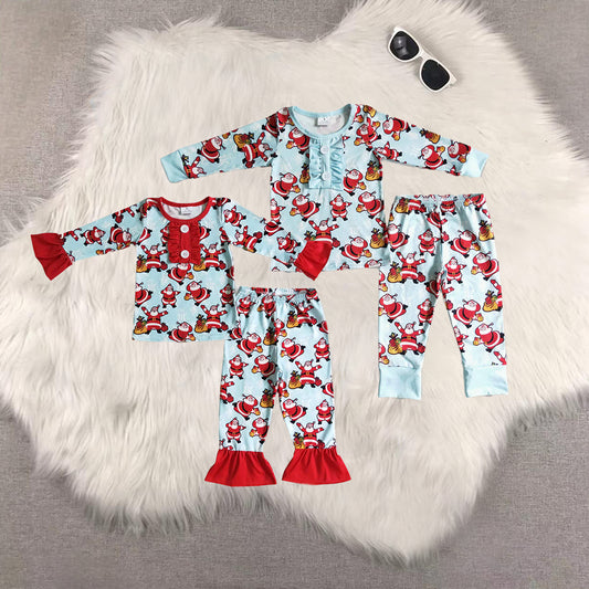 RTS NO MOQ Sibling baby girls boys clothes Christmas long-sleeved trousers suit