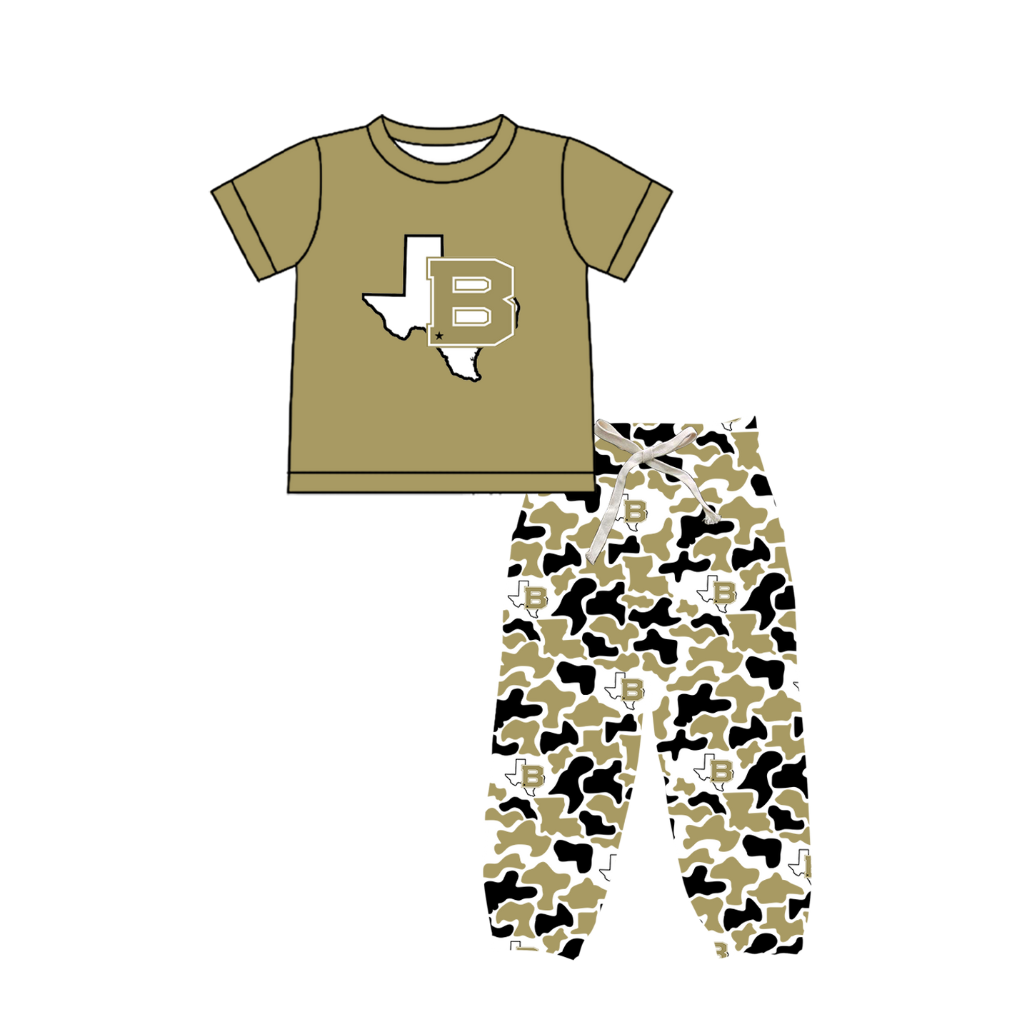 custom moq 5 mix size XY063008 Baby Boys Short Sleeve Top Camo Drawstring Pants Set