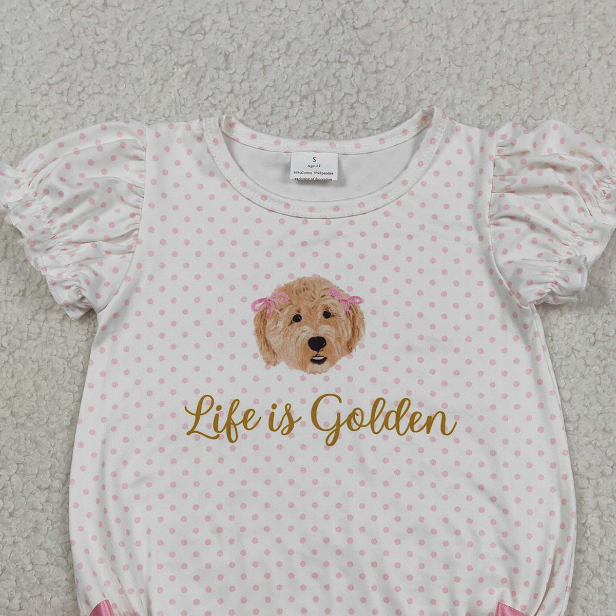 RTS NO MOQ SR3779 Baby Girls Pink Polka Dots Ruffle Rompers