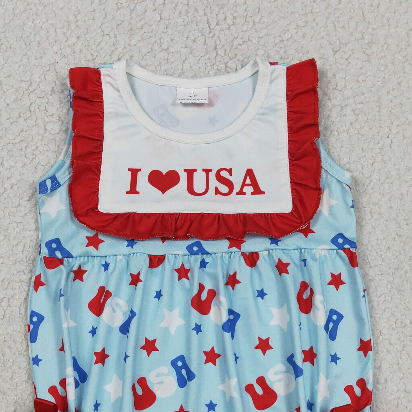 RTS NO MOQ milk silk SR4154 Baby Girls Sleeveless Ruffle USA Stars 4th of July Holiday Romper